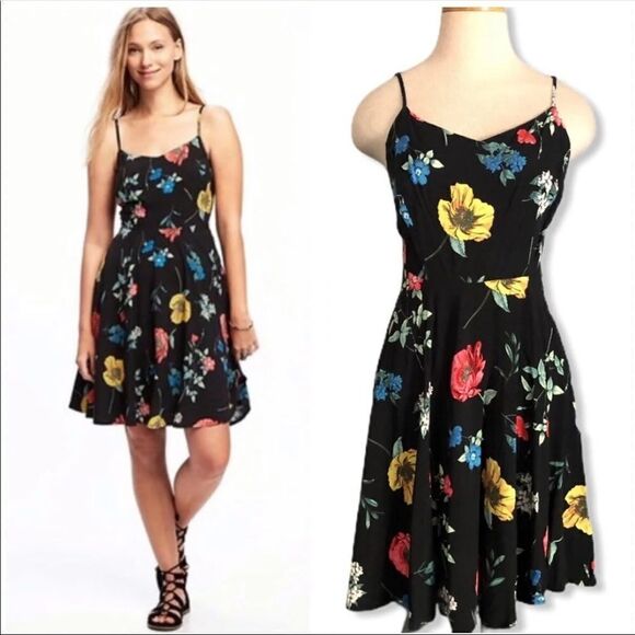 Old Navy Black Floral Cami Spaghetti Strap Dress - Picture 1 of 7